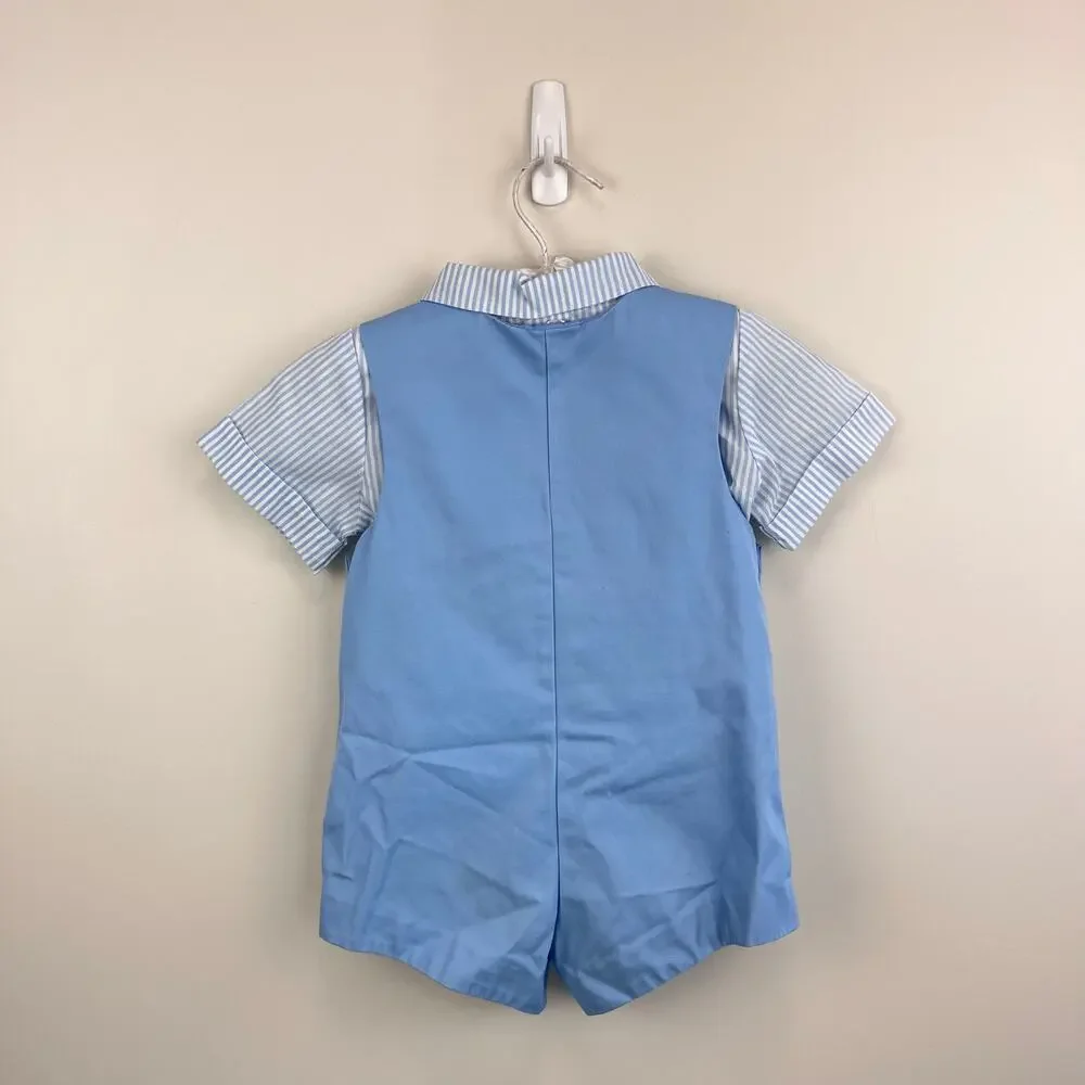 Vintage Blue Applique Circus Shortall Romper Set 3T